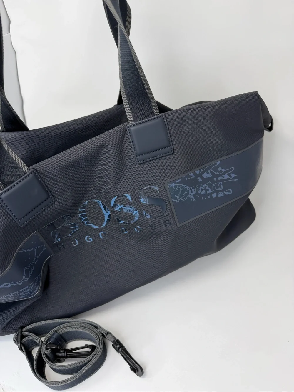 Hugo Boss Gray Duffle Bag Weekender Gym Travel Shoulder Strap